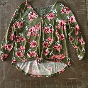 No Boundaries Green and Pink Floral Button Down Shirt